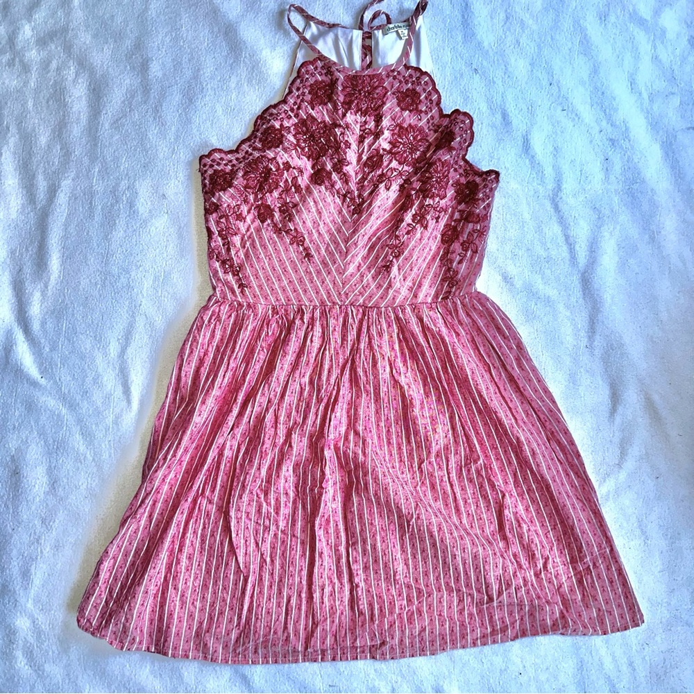 Pink candy stripe floral embroidery Sun dress